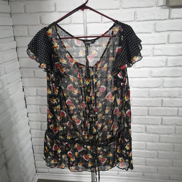 2/$30.00 -George Plus Ladies Black with Flower Pattern Loose Fit Size 4XL Blouse - Picture 1 of 9